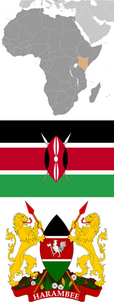 Kenya location, flag and coat of arms